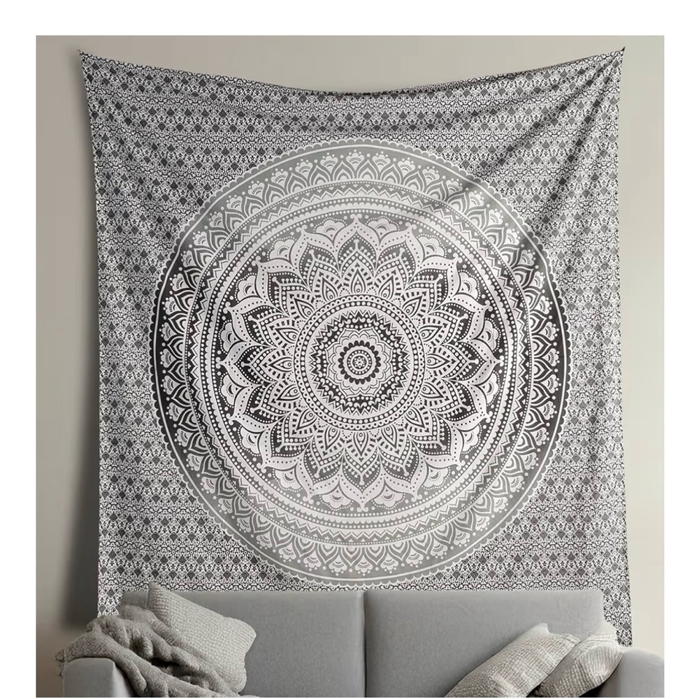 Mandala Tapestry Wall Hanging in Black and White